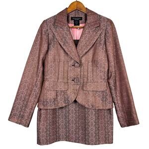 Beata Studio LA Skirt Suit Set Pink Micro Floral Print Blazer Jacket - 8